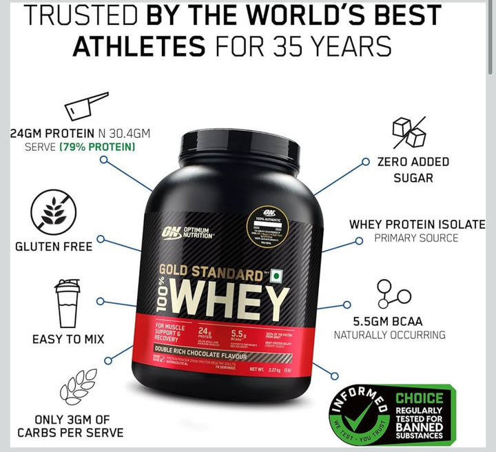 Optimum Nutrition (ON) Gold Standard 100% Whey Protein Powder 5 lbs, 2 ...