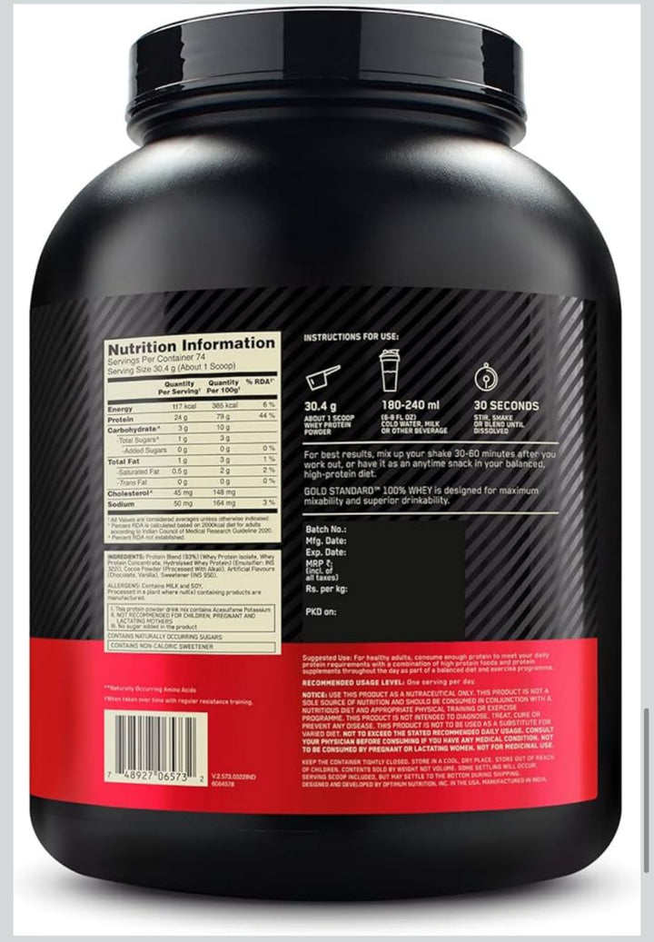 Optimum Nutrition (ON) Gold Standard 100% Whey Protein Powder 5 lbs, 2 ...